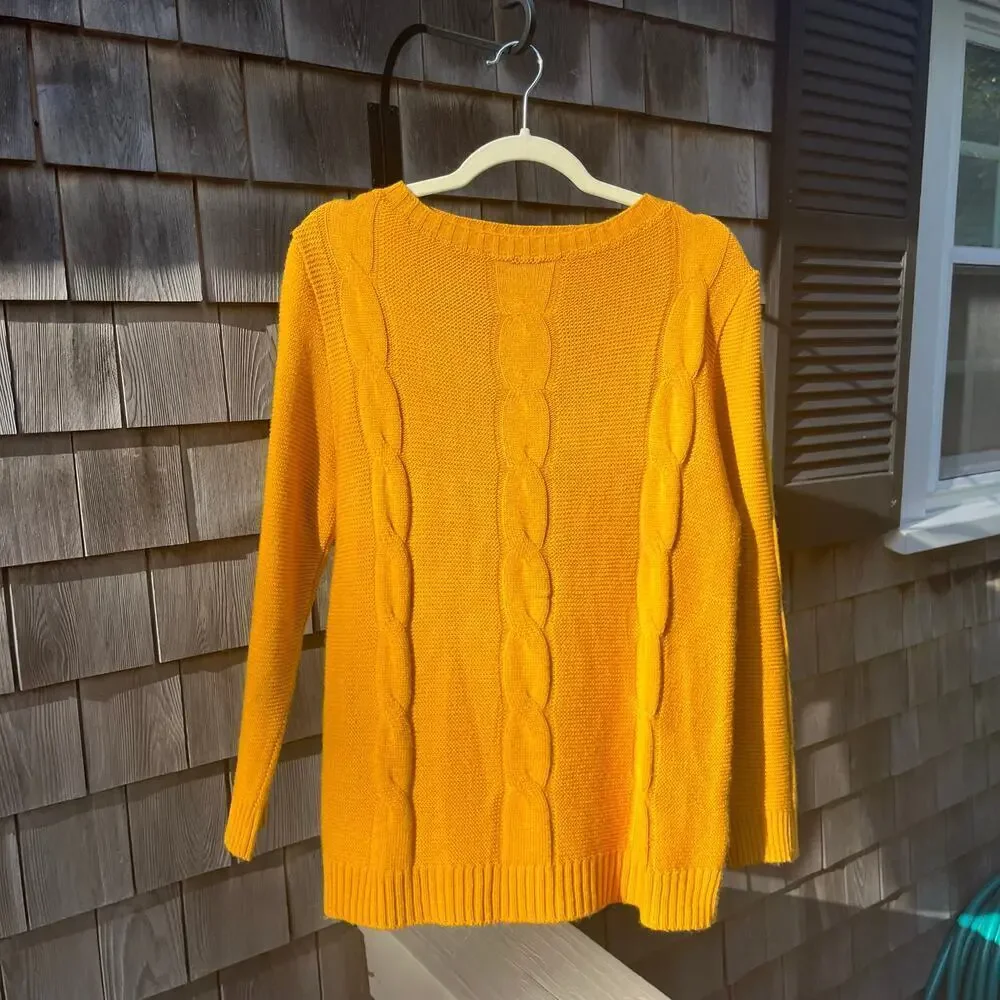 CCK Style, Cable Knit Pullover Sweater, Large, Yellow Gold